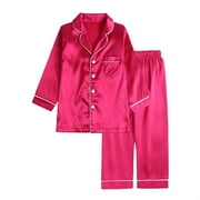 Odeerbi Toddler Boys Girls Silk-like Pajamas Set Kids 2025 Long Sleeve jammies Toddler Winter Solid Color Home Wear Baby Clothes Suit Hot Pink 2-3 Years